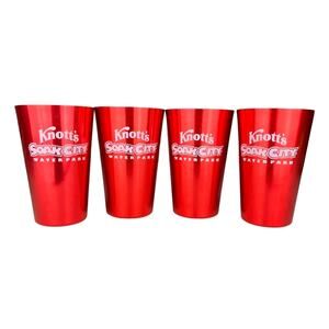 Knotts Soak City Red Stainless Steel 16oz Cups Set of 4